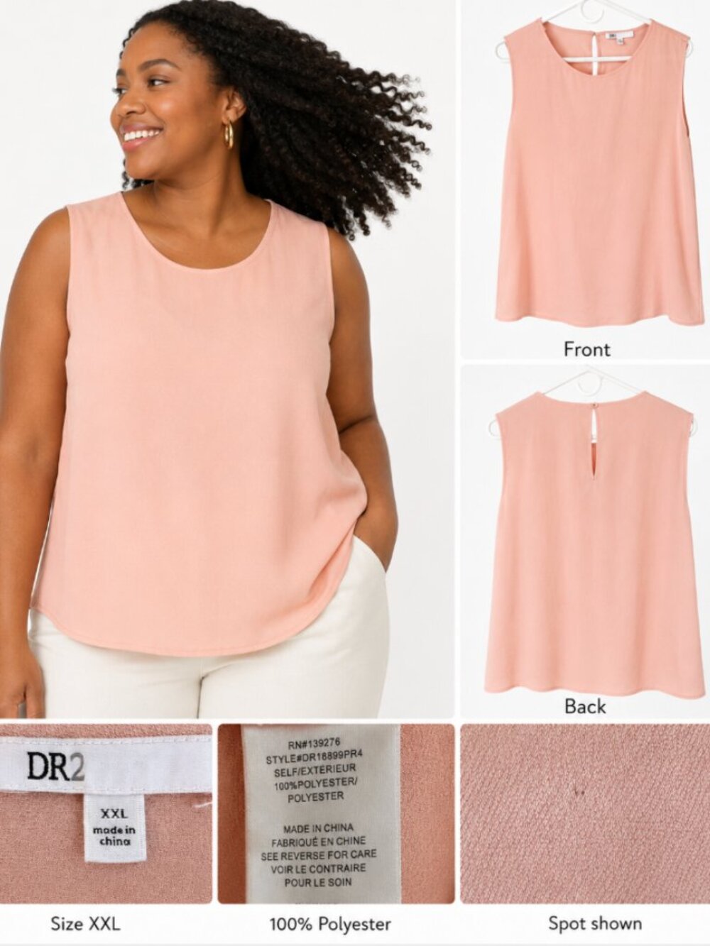 DR2 Pink Sleeveless Keyhole Blouse Top XXL